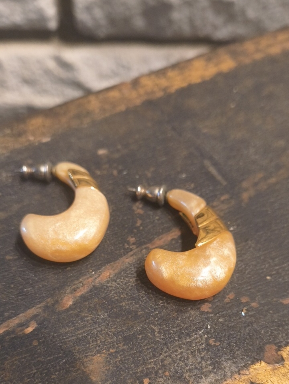Gold-Tone Pearlized Crescent Hoop Earrings - Women Jewelry